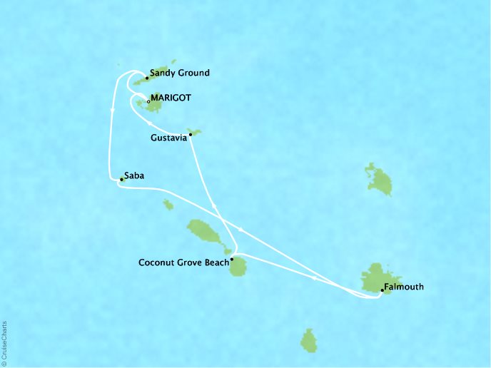Cruises Crystal Esprit Map Detail Marigot, Saint Martin to Marigot, Saint Martin December 17-23 2017 - 6 Days