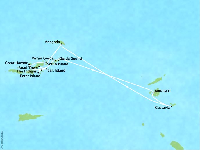 Cruises Crystal Esprit Map Detail Marigot, Saint Martin to Marigot, Saint Martin February 11-18 2018 - 7 Days
