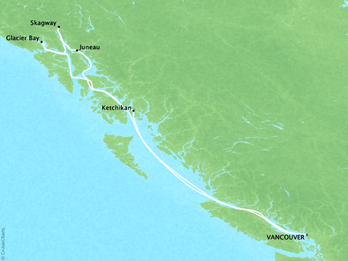 Cruises Crystal Serenity Map Detail Vancouver, Canada to Vancouver, Canada July 3-10 2017 - 7 Days