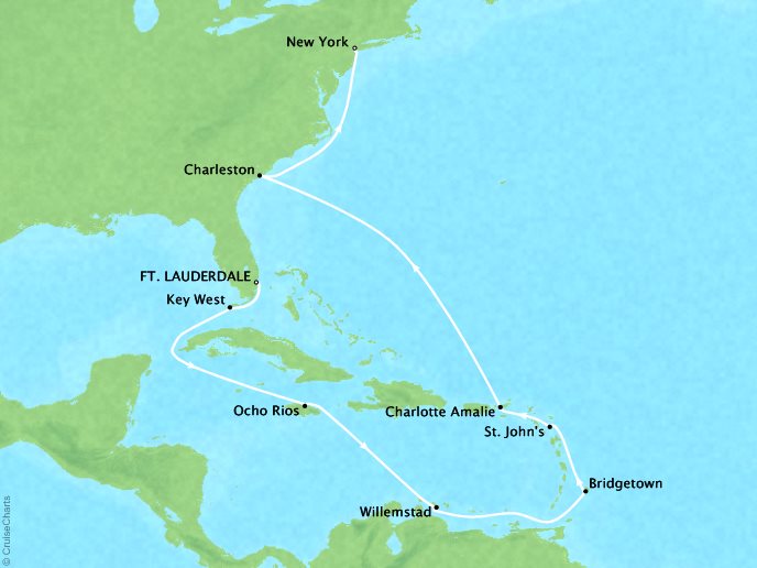 Cruises Crystal Serenity Map Detail Fort Lauderdale, FL, United States to New York, NY, United States April 29 May 13 2019 - 14 Days