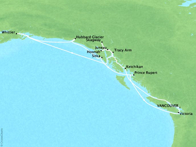 Cruises Crystal Symphony Map Detail Vancouver, Canada to Vancouver, Canada June 24 July 8 2018 - 14 Days