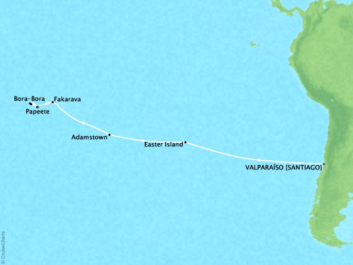 Cruises Crystal Symphony Map Detail Valparaso, Chile to Papeete, ENench Polynesia February 19 March 7 2019 - 16 Days
