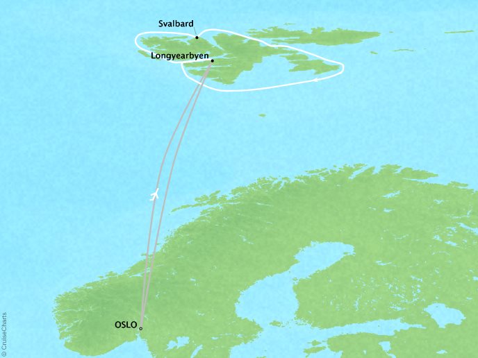 Around the World Private Jet Cruises Lindblad NG NG Explorer Map Detail Oslo, Norway to Oslo, Norway May 30 June 9 2018 - 9 Days