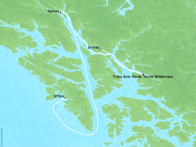 Around the World Private Jet Cruises Lindblad NG NG Sea Bird Map Detail Sitka, AK, United States to Juneau, AK, United States July 8-13 2018 - 5 Days