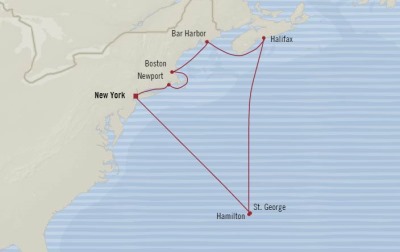 Cruises Oceania Insignia Map Detail New York, NY, United States to New York, NY, United States August 20-31 2017 - 11 Days