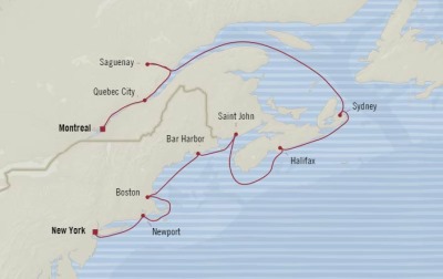 Cruises Oceania Insignia Map Detail Montreal, Canada to New York, NY, United States October 20-30 2017 - 10 Days
