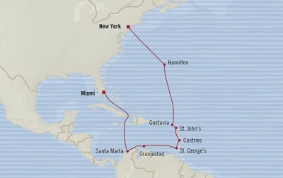 Cruises Oceania Insignia Map Detail New York, NY, United States to Miami, FL, United States October 30 November 14 2017 - 14 Days