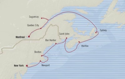 Cruises Oceania Insignia Map Detail Montreal, Canada to New York, NY, United States September 30 October 10 2017 - 10 Days