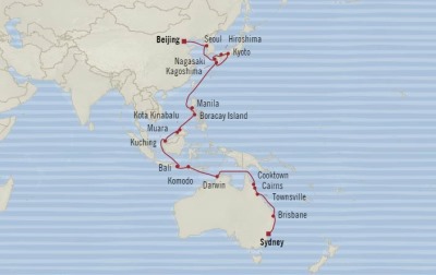 Cruises Oceania Insignia Map Detail Tianjin, China to Sydney, Australia April 4 May 9 2018 - 35 Days
