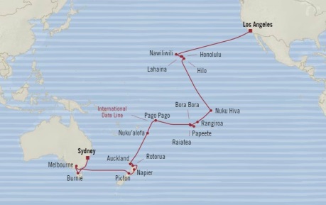 Cruises Oceania Insignia Map Detail Sydney, Australia to Los Angeles, CA United States May 9 June 15 2018 - 37 Days