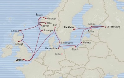Cruises Oceania Marina Map Detail Stockholm, Sweden to Southampton, United Kingdom July 9 August 1 2017 - 23 Days