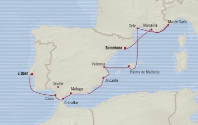 Cruises Oceania Marina Map Detail Lisbon, Portugal to Barcelona, Spain October 6-16 2017 - 10 Days