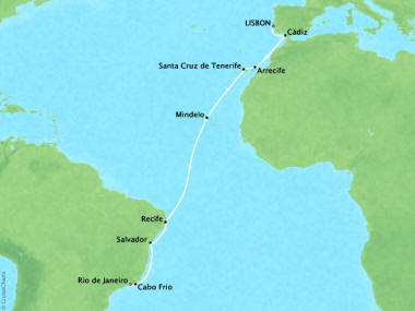 Cruises Oceania Marina Map Detail Lisbon, Portugal to Rio De Janeiro, Brazil November 28 December 14 2018 - 16 Days