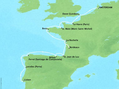 Cruises Oceania Marina Map Detail Amsterdam, Netherlands to Lisbon, Portugal September 27 October 9 2018 - 12 Days