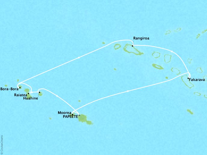 Cruises Oceania Marina Map Detail Papeete, French Polynesia to Papeete, French Polynesia February 10-20 2019 - 10 Days