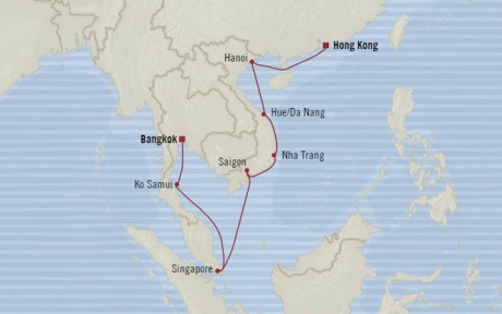 Cruises Oceania Nautica Map Detail Hong Kong, China to Laem Chabang, Thailand February 4-18 2018 - 15 Days