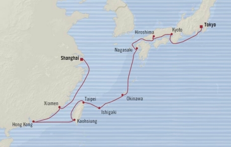 Cruises Oceania Nautica Map Detail Shanghai, China to Tokyo, Japan March 6-24 2018 - 18 Days