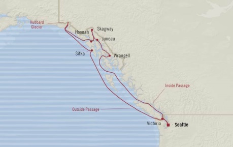 Cruises Oceania Regatta Map Detail Seattle, WA, United States to Seattle, WA, United States June 20-30 2017 - 10 Days