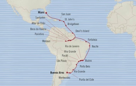 Cruises Oceania Regatta Map Detail Miami, FL, United States to Buenos Aires, Argentina October 8 November 10 2017 - 34 Days
