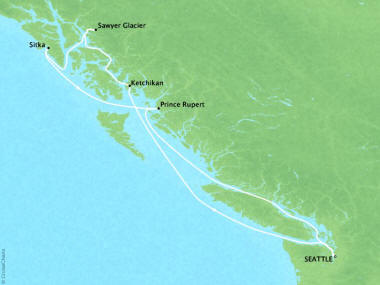 Cruises Oceania Regatta Map Detail Seattle, WA, United States to Seattle, WA, United States August 9-16 2018 - 7 Days