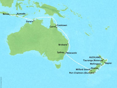Cruises Oceania Regetta Map Detail Auckland, New Zealand to Benoa (Bali), Indonesia February 5 March 1 2018 - 25 Days