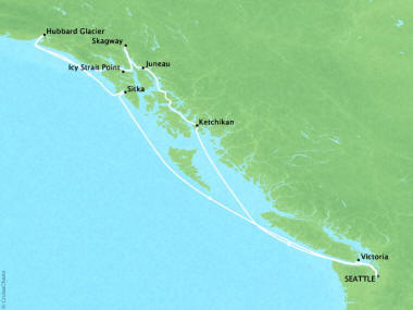Cruises Oceania Regatta Map Detail Seattle, WA, United States to Seattle, WA, United States June 19-29 2018 - 10 Days