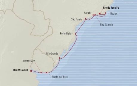 Cruises Oceania Regatta Map Detail Buenos Aires, Argentina to Rio De Janeiro, Brazil March 16-28 2018 - 12 Days