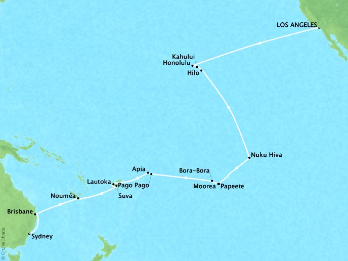 Cruises Oceania Regatta Map Detail Los Angeles, CA, United States to Sydney, Australia November 11 December 13 2018 - 32 Days