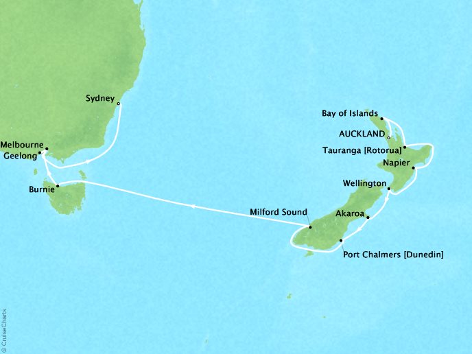 Cruises Oceania Regatta Map Detail Auckland, New Zealand to Sydney, Australia February 15 March 1 2019 - 14 Days