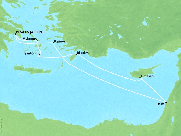 Cruises Oceania Riviera Map Detail Piraeus, Greece to Piraeus, Greece April 19-29 2017 - 10 Days