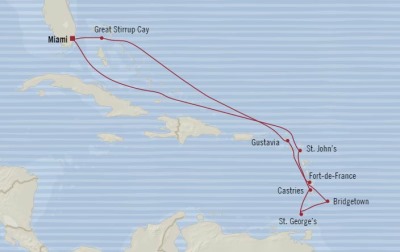 Cruises Oceania Riviera Map Detail Miami, FL, United States to Miami, FL, United States December 22 2017 January 3 2018 - 12 Days