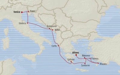 Cruises Oceania Riviera Map Detail Venice, Italy to Piraeus, Greece July 24 August 5 2017 - 12 Days