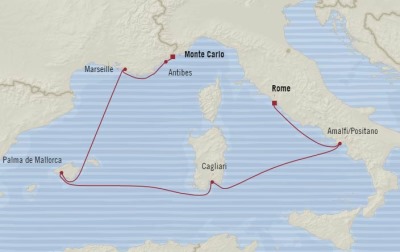 Cruises Oceania Riviera Map Detail Civitavecchia, Italy to Monte Carlo, Monaco June 14-21 2017 - 7 Days