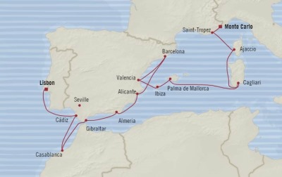 Cruises Oceania Riviera Map Detail Monte Carlo, Monaco to Lisbon, Portugal June 21 July 5 2017 - 14 Days