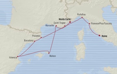 Cruises Oceania Riviera Map Detail Civitavecchia, Italy to Monte Carlo, Monaco October 8-17 2017 - 9 Days
