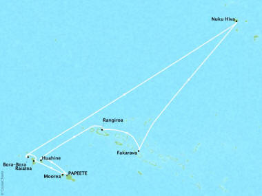 Cruises Oceania Riviera Map Detail Papeete, French Polynesia to Papeete, French Polynesia February 13-25 2018 - 12 Days