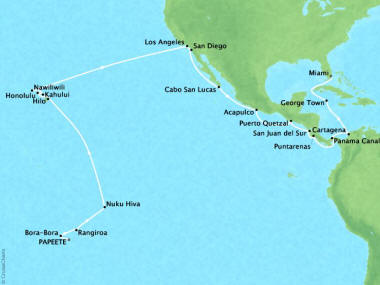 Cruises Oceania Riviera Map Detail Papeete, French Polynesia to Miami, FL, United States March 19 April 22 2018 - 34 Days
