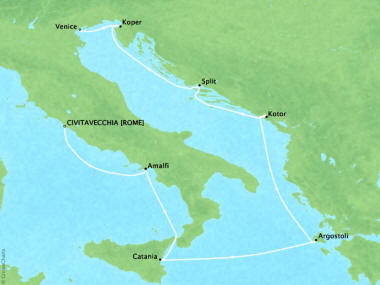 Cruises Oceania Riviera Map Detail Civitavecchia, Italy to Venice, Italy May 17-25 2018 - 8 Days