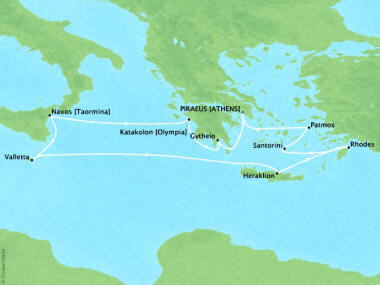 Cruises Oceania Riviera Map Detail Piraeus, Greece to Piraeus, Greece October 14-24 2018 - 10 Days