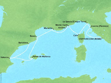 Cruises Oceania Riviera Map Detail Civitavecchia, Italy to Barcelona, Spain September 24 October 4 2018 - 10 Days