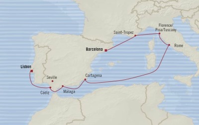 Cruises Oceania Sirena Map Detail Barcelona, Spain to Lisbon, Portugal July 17-27 2017 - 10 Days