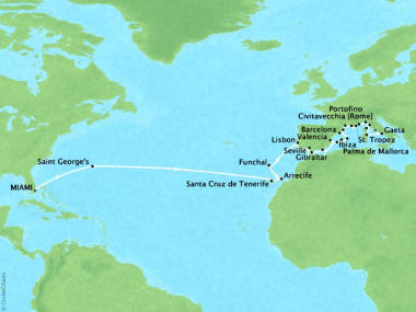 Cruises Oceania Sirena Map Detail Miami, FL, United States to Civitavecchia, Italy June 23 July 30 2018 - 37 Days