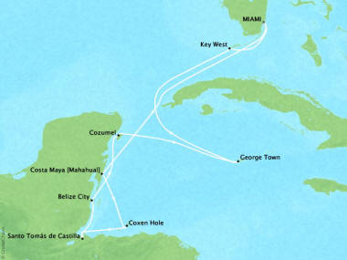 Cruises Oceania Sirena Map Detail Miami, FL, United States to Miami, FL, United States May 14-24 2018 - 10 Days