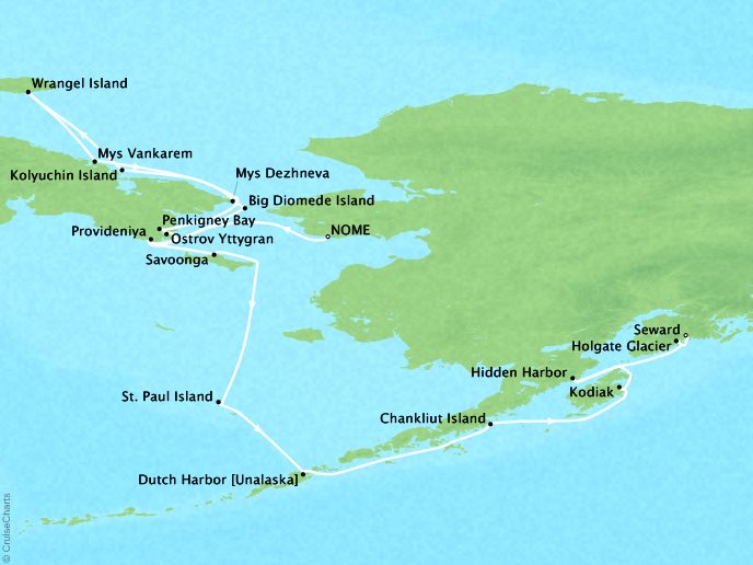 Cruises Ponant Yatch Cruises Expeditions Le Boreal Map Detail Nome, AK, United States to Seward, AK, United States September 10-26 2018 - 16 Days