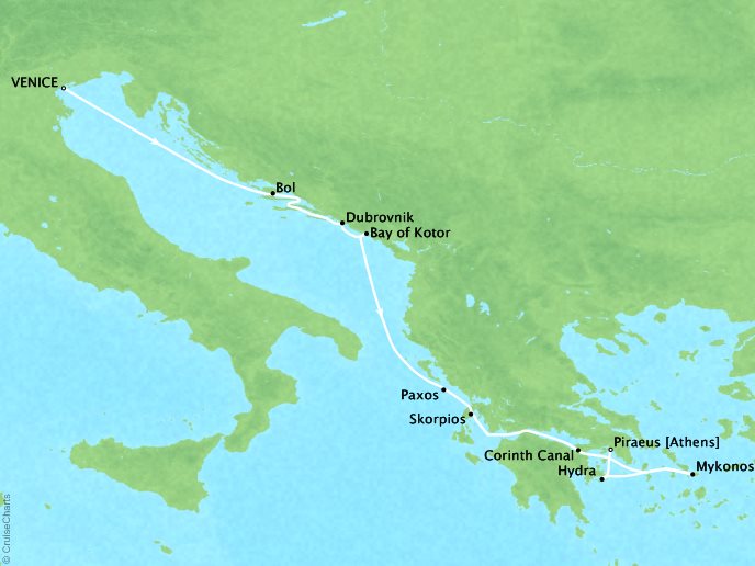Cruises Ponant Yatch Cruises Expeditions Le Lyrial Map Detail Venice, Italy to Piraeus, Greece June 6-13 2017 - 7 Days