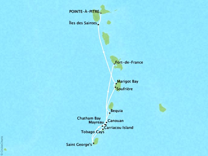 Cruises Ponant Yatch Cruises Expeditions Le Ponant Map Detail Pointe-�-pitre, Guadeloupe to Fort-de-France, Martinique December 18-27 2017 - 9 Days