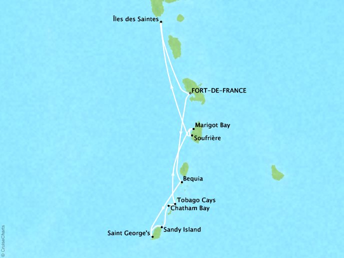 Cruises Ponant Yatch Cruises Expeditions Le Ponant Map Detail Fort-de-France, Martinique to Fort-de-France, Martinique December 27 2017 January 3 2022 - 7 Days