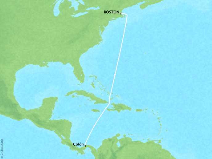 Cruises Ponant Yatch Cruises Expeditions Le Soleal Map Detail Boston, MA, United States to Col�n, Panama October 7-14 2017 - 7 Days