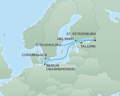 Cruises RSSC Regent Seven Explorer Map Detail Copenhagen, Denmark to Stockholm, Sweden July 28 August 4 2018 - 7 Days