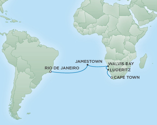 Cruises RSSC Regent Seven Explorer Map Detail Cape Town, South Africa to Rio de Janeiro, Brazil January 6-20 2019 - 14 Days
